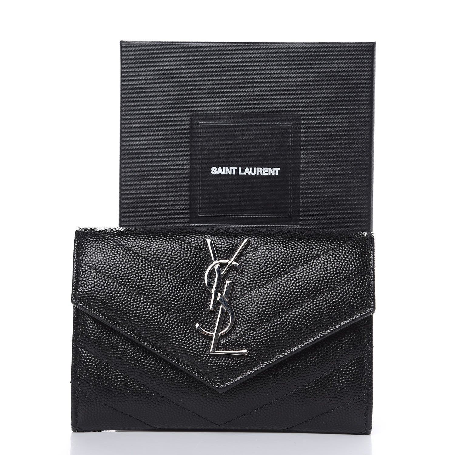 Saint Laurent Grain De Poudre Matelasse Chevron Small Monogram Envelope Wallet Black 7 of 7