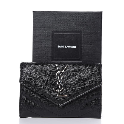 Saint Laurent Grain De Poudre Matelasse Chevron Small Monogram Envelope Wallet Black 7 of 7