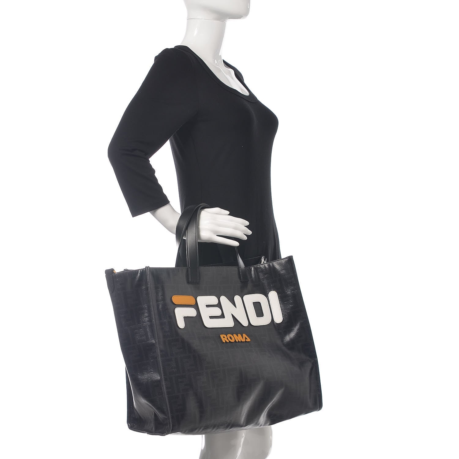 Fendi X FILA Glazed Fabric FF 1974 Mania Shopping Tote Bag Black White 2 of 11