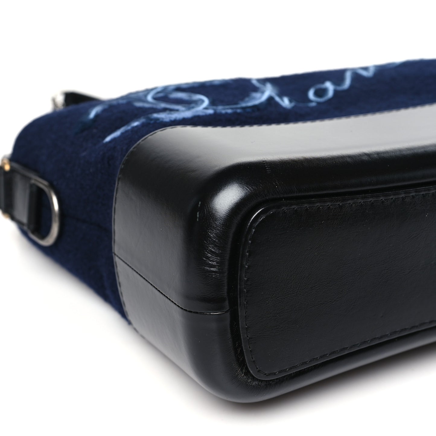 Calfskin Wool Embroidered Paris Hamburg Medium Gabrielle Hobo Dark Navy Blue