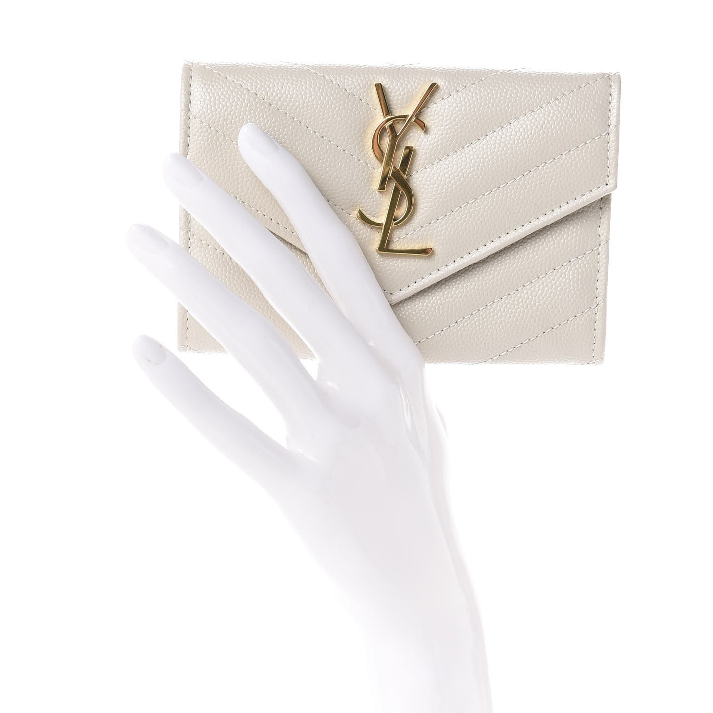 Grain De Poudre Matelasse Chevron Small Monogram Envelope Wallet Crema Soft