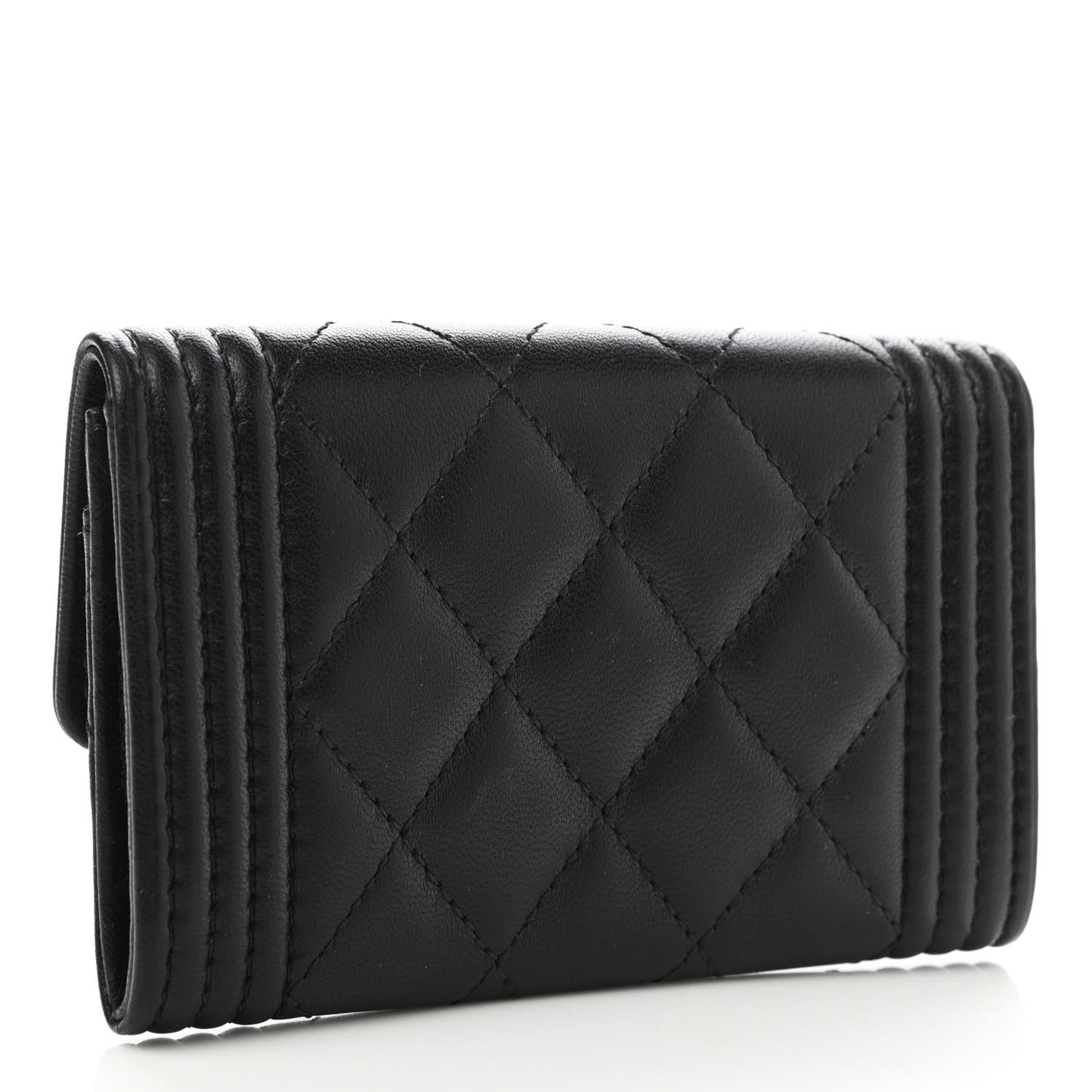 Lambskin Quilted Boy Flap Card Holder Black