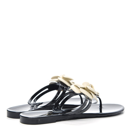 Chanel Jelly Camellia Thong Sandals 39 Black Ivory 4 of 9
