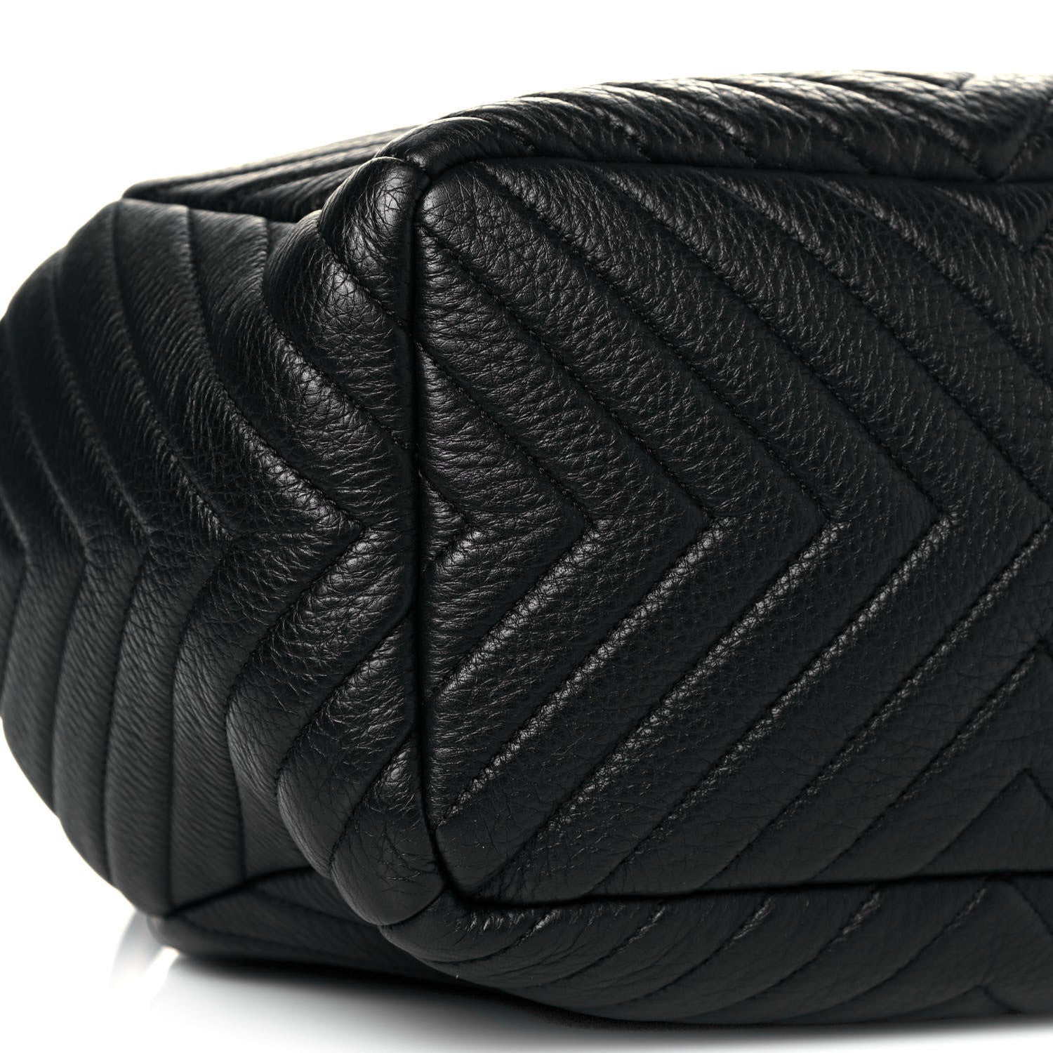 Chanel Deerskin Chevron Large CC Chain Bucket Drawstring Bag Black 8 of 9