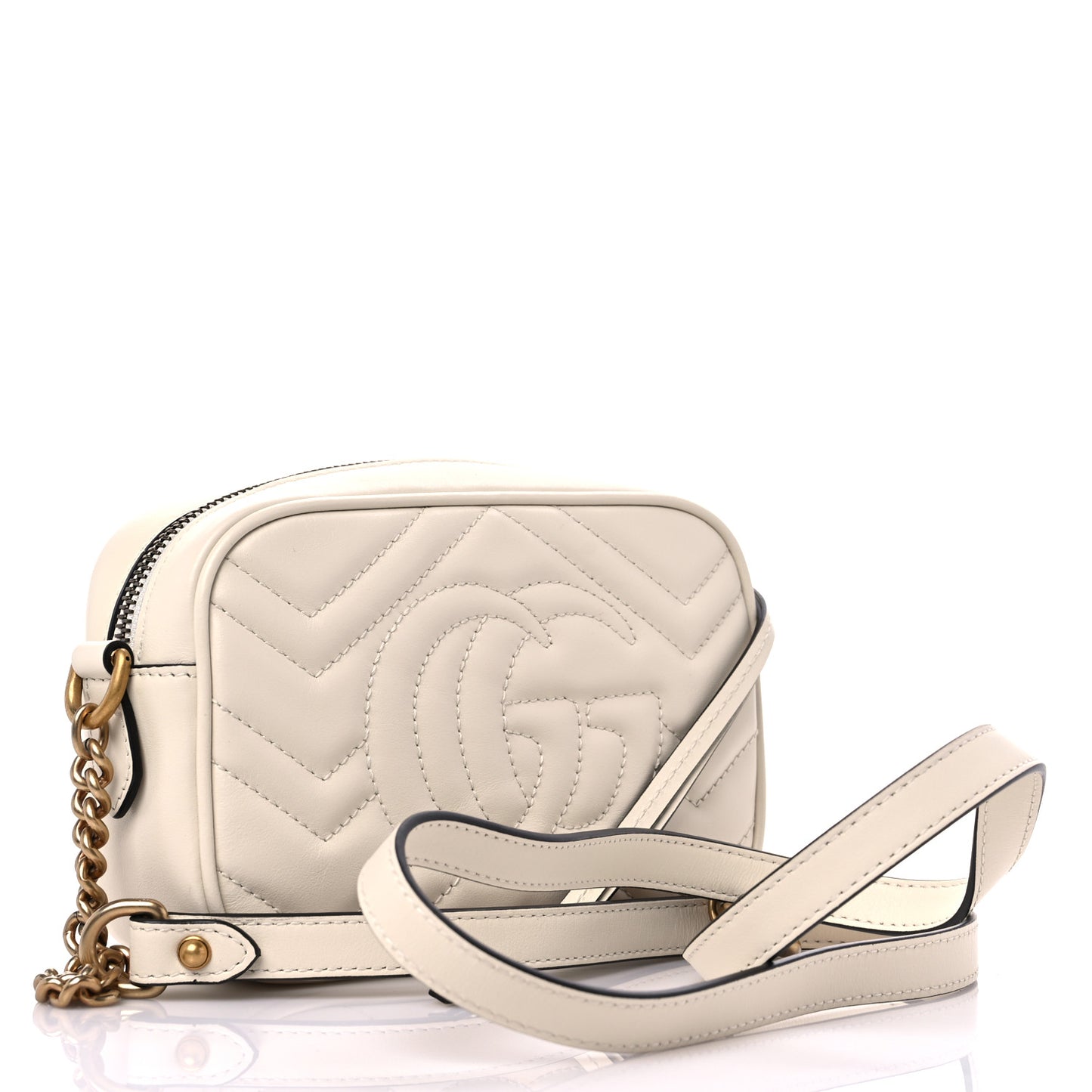 Calfskin Matelasse Mini GG Marmont Chain Shoulder Bag White