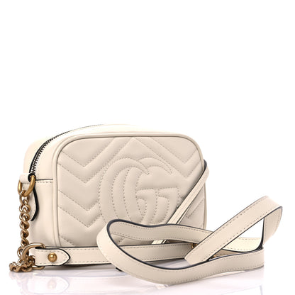 Gucci Calfskin Matelasse Mini GG Marmont Chain Shoulder Bag White 3 of 11