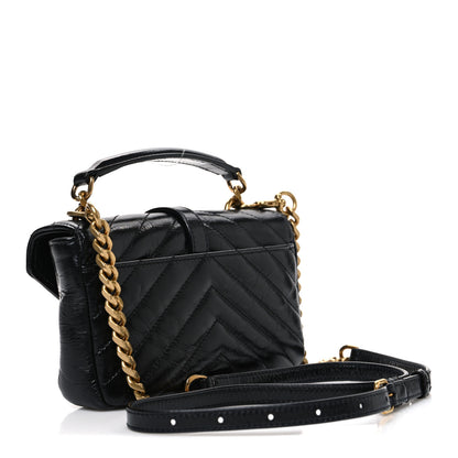 Saint Laurent Shiny Calfskin Matelasse Chevron Monogram Mini College Bag Black 3 of 10