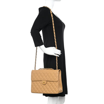 Chanel Caviar Quilted XL Jumbo Single Flap Beige 2 of 10