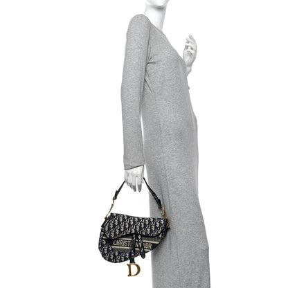 Christian Dior Oblique Embroidered Saddle Bag Blue 2 of 12
