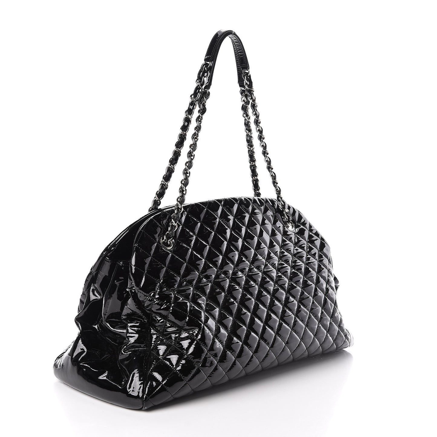 Patent Quilted Maxi Just Mademoiselle Bowling Bag Black