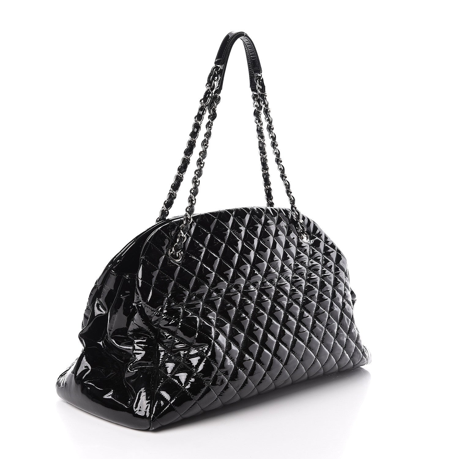 Chanel Patent Quilted Maxi Just Mademoiselle Bowling Bag Black 3 of 10