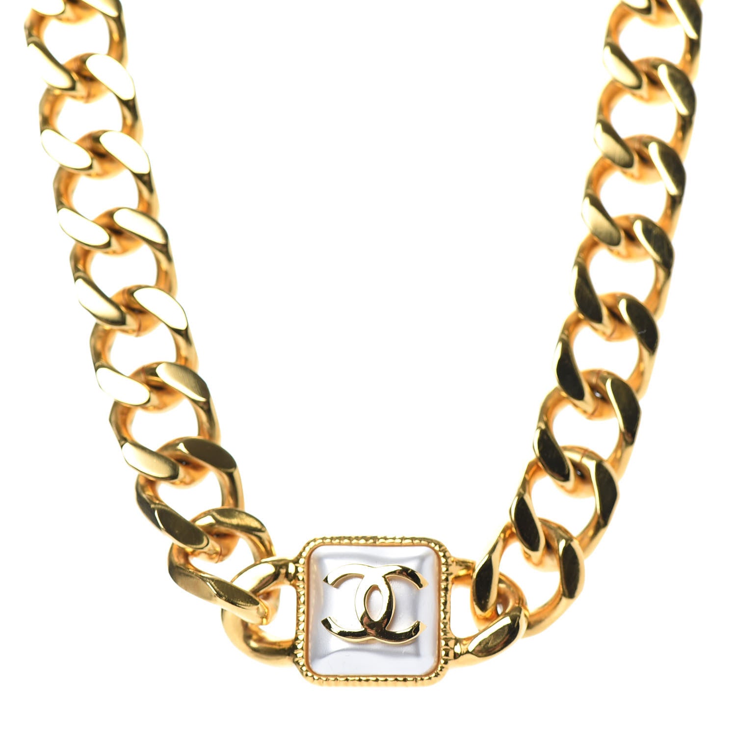Chanel Pearl CC Chain Link Choker Necklace Gold 1 of 5