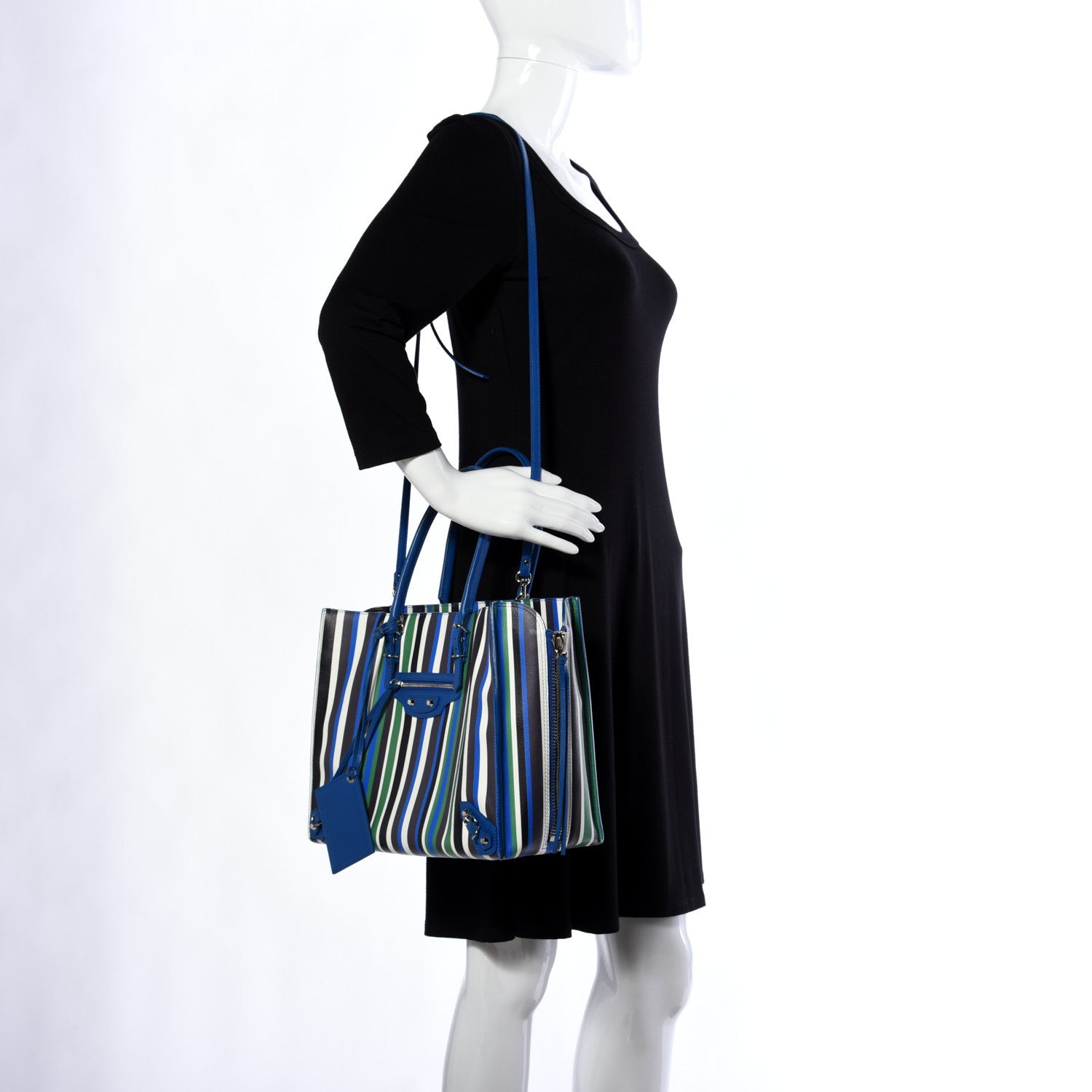 Balenciaga Veau Striped Papier B4 Zip Around Tote Variante Blue 2 of 10