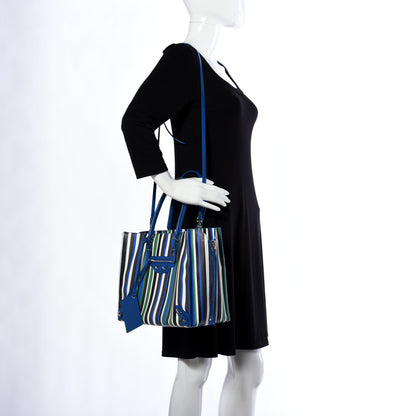 Balenciaga Veau Striped Papier B4 Zip Around Tote Variante Blue 2 of 10