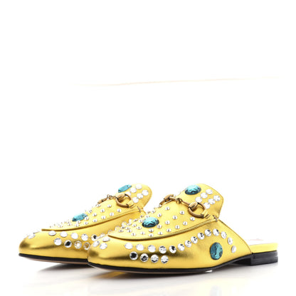Gucci Metallic Nappa Crystal Womens Princetown Slippers 37 Gold 2 of 10