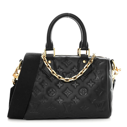 Louis Vuitton Lambskin Embossed Monogram Speedy 22 Bandouliere Black 1 of 9