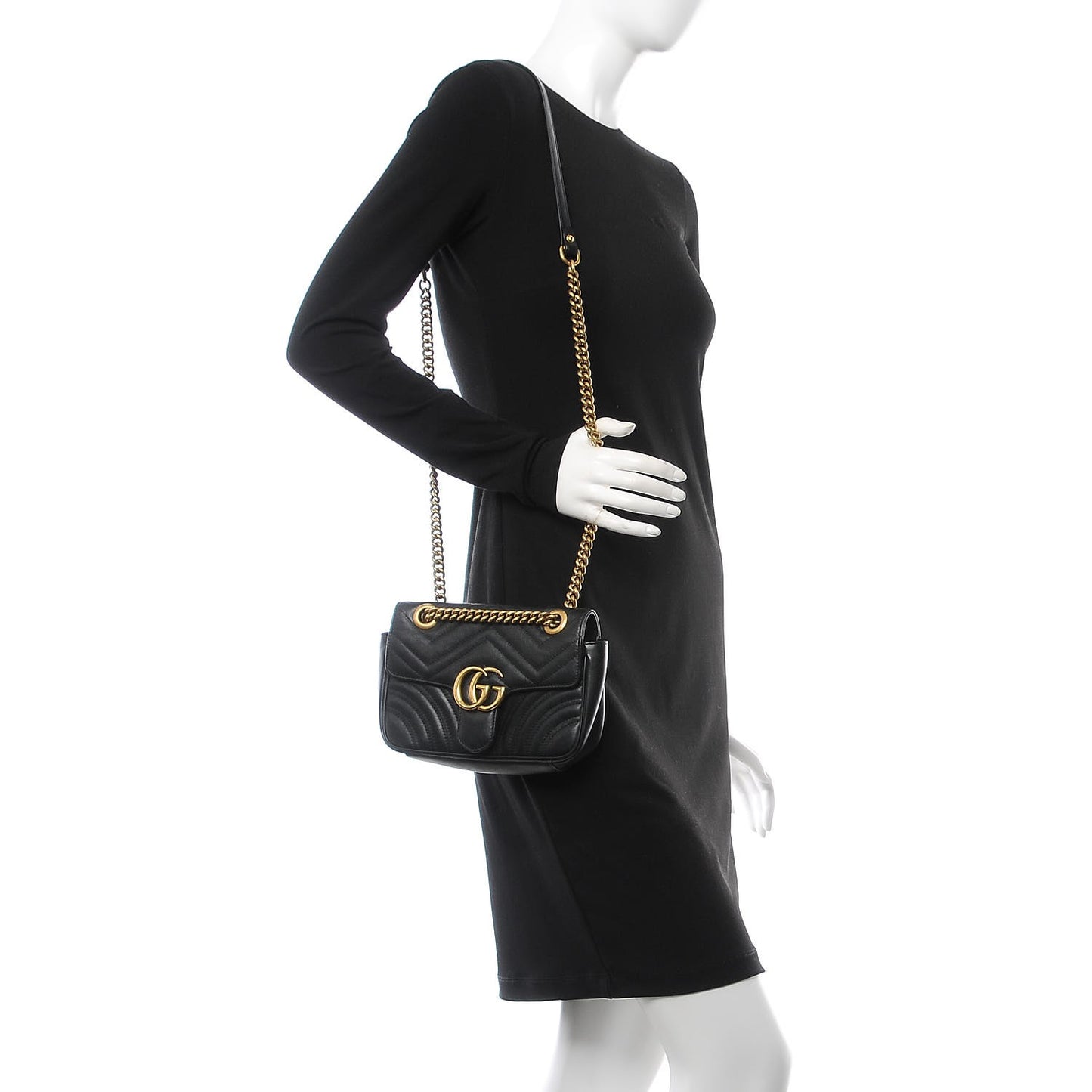 Calfskin Matelasse Mini GG Marmont Shoulder Bag Black