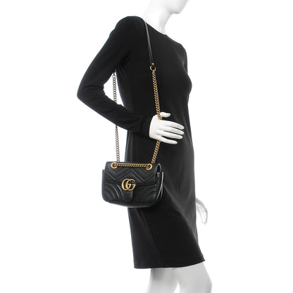 Gucci Calfskin Matelasse Mini GG Marmont Shoulder Bag Black 2 of 8