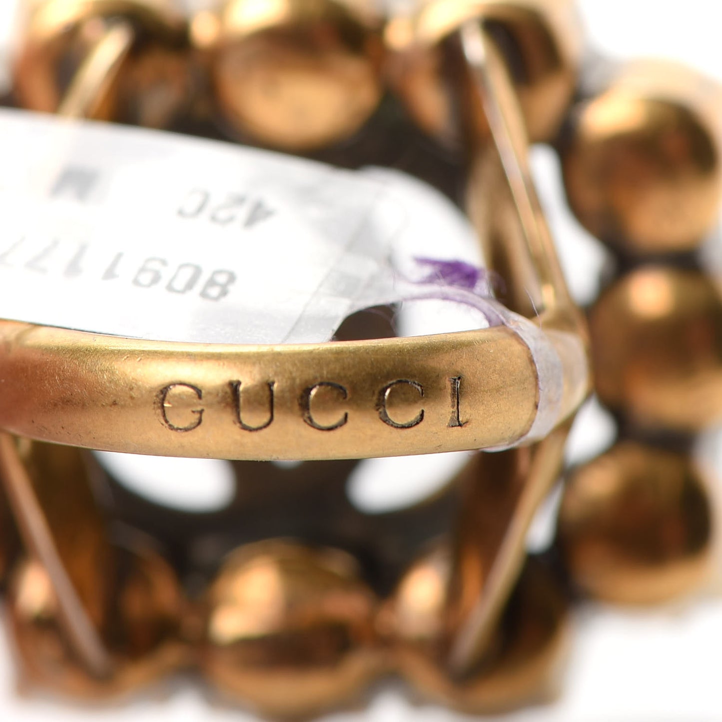Metal Crystal Double G Ring M Aged Gold