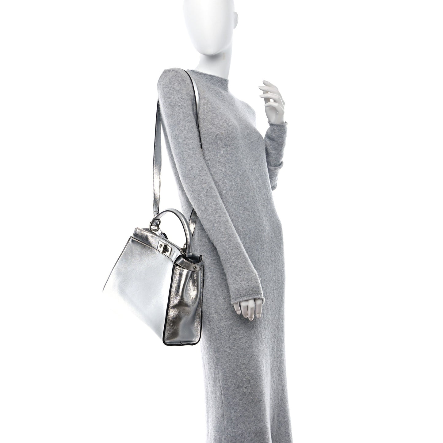 Vitello Catalan Mirror Medium Peekaboo Iconic Satchel Argento