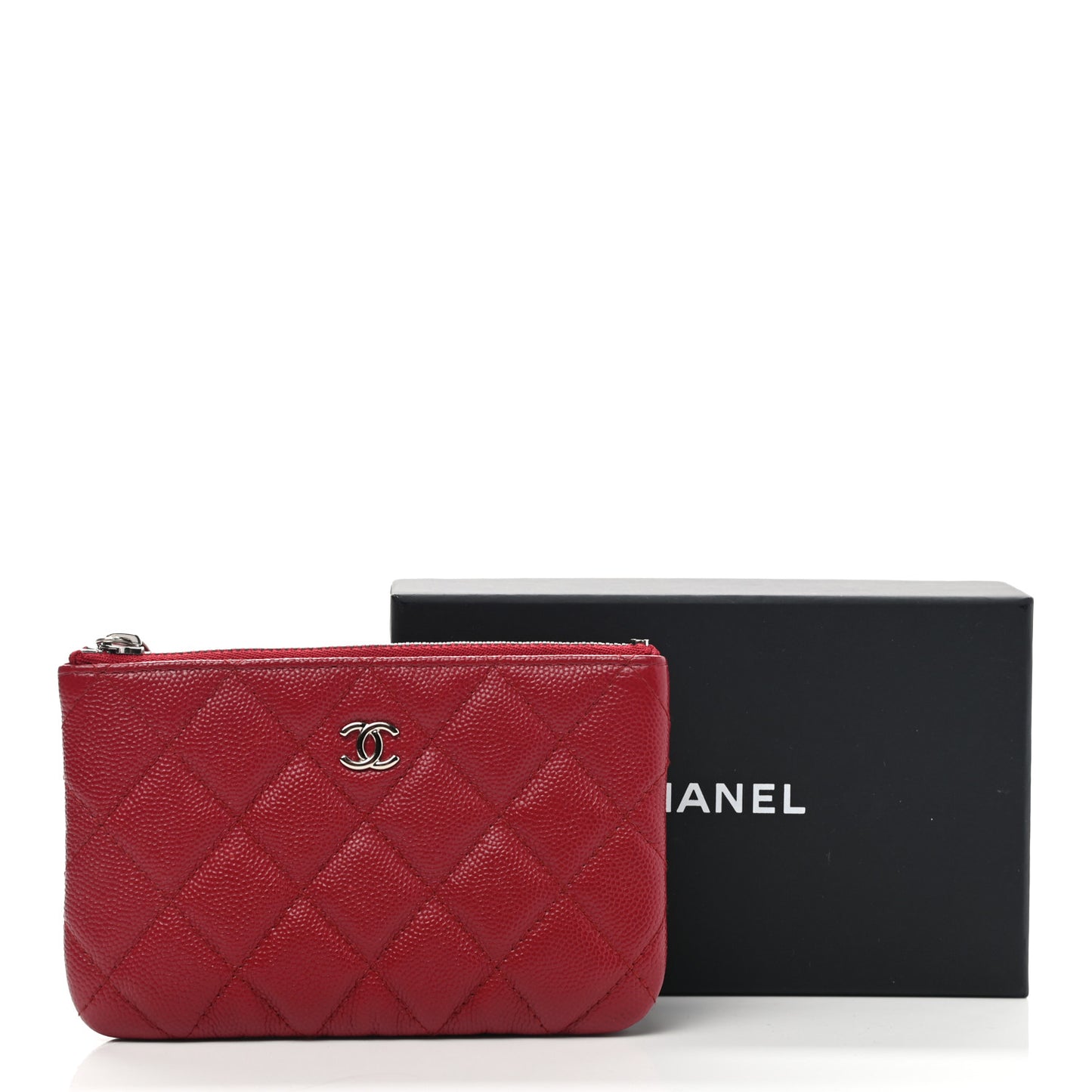 Caviar Quilted Small Cosmetic Case Red