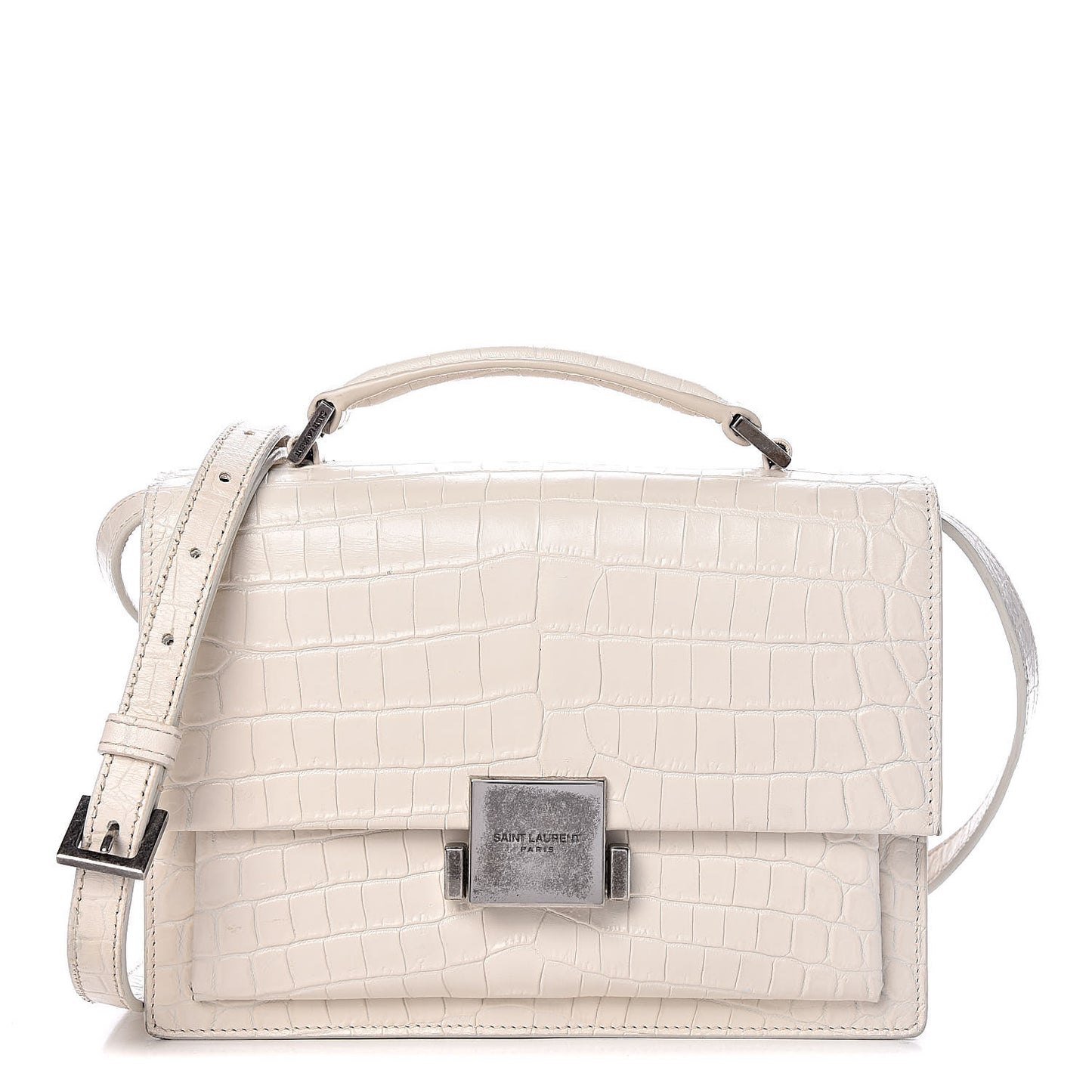 Calfskin Crocodile Embossed Medium Bellechasse Satchel Off White