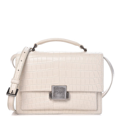 Saint Laurent Calfskin Crocodile Embossed Medium Bellechasse Satchel Off White 1 of 9