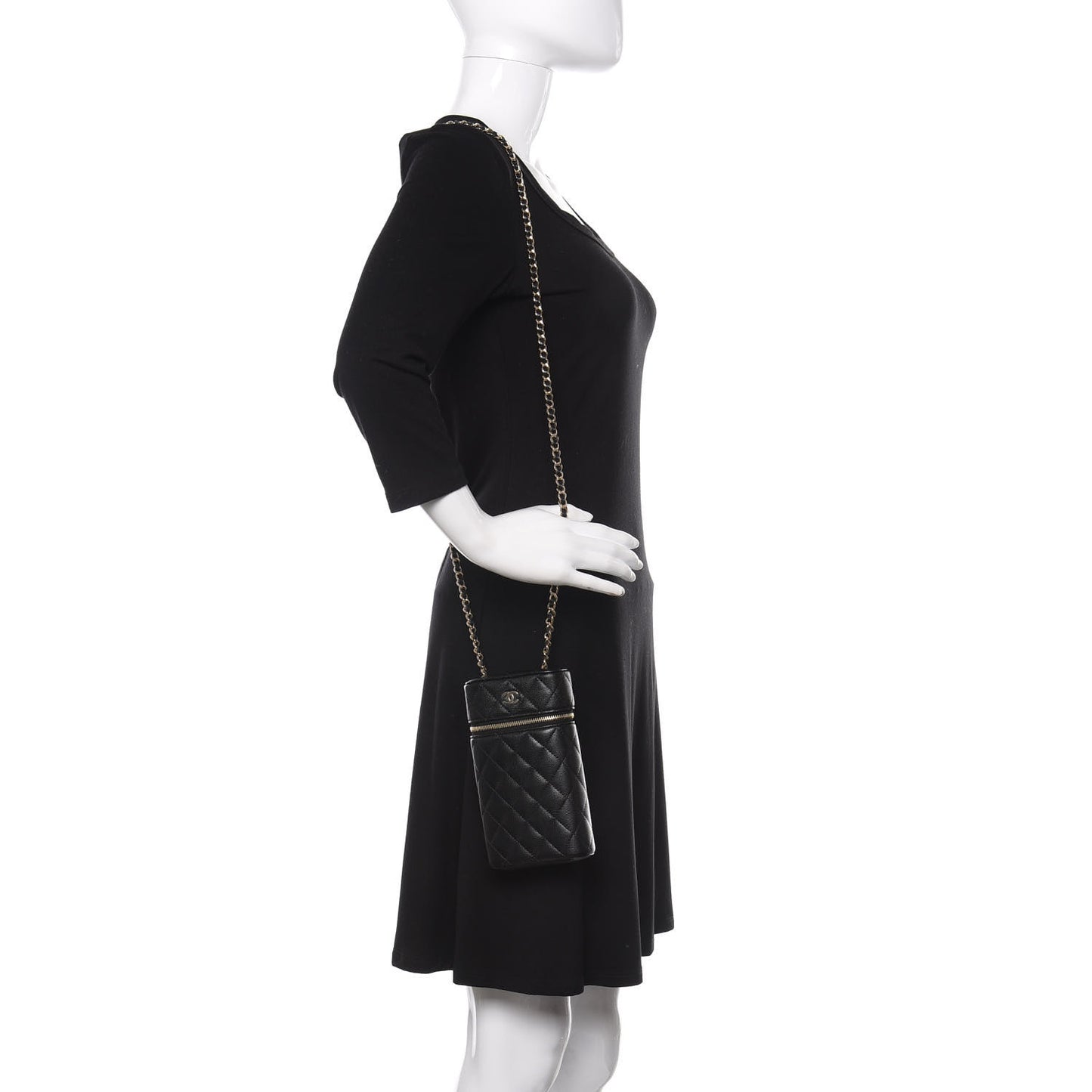 Caviar Quilted Phone Holder With Chain Black
