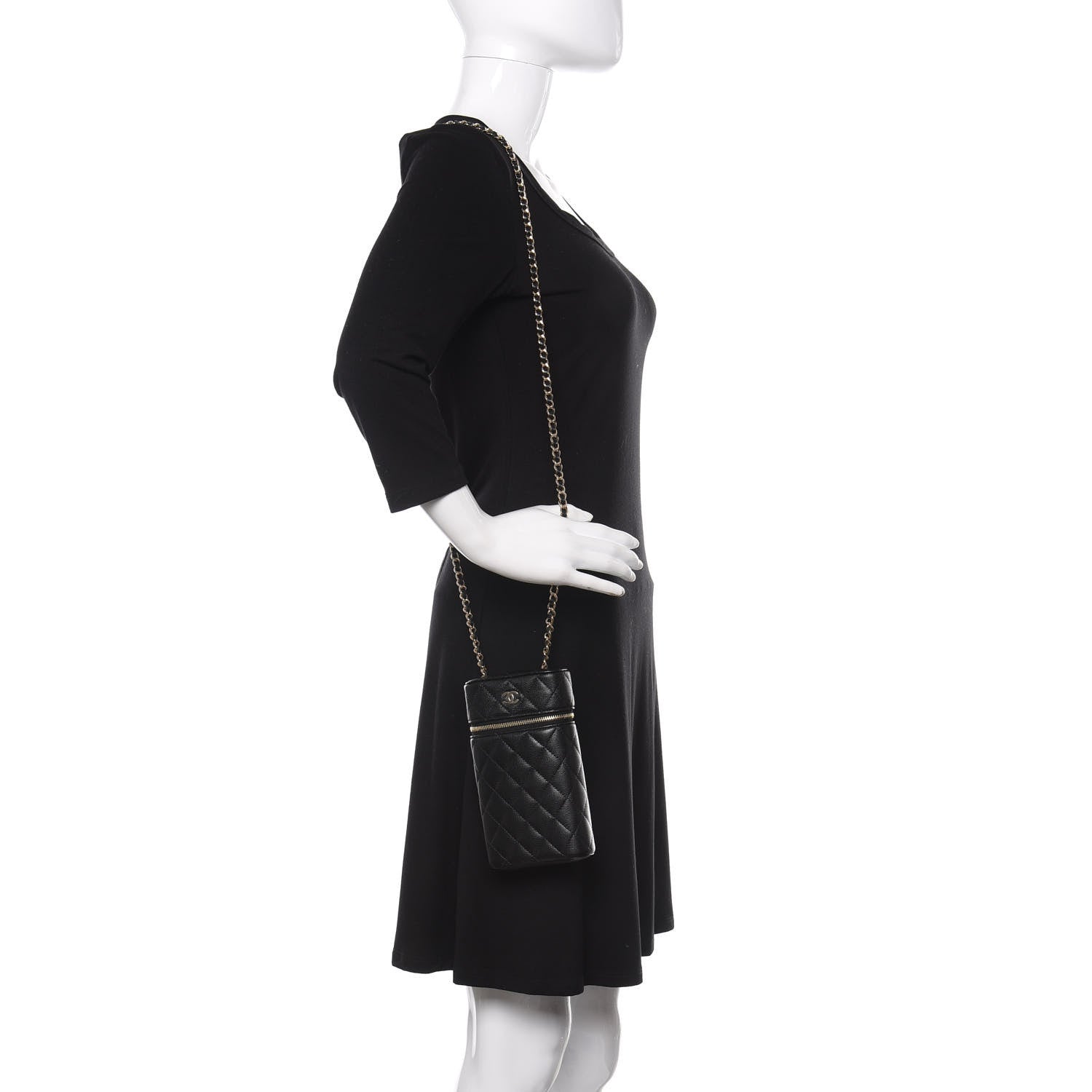 Chanel Caviar Quilted Phone Holder With Chain Black 2 of 10