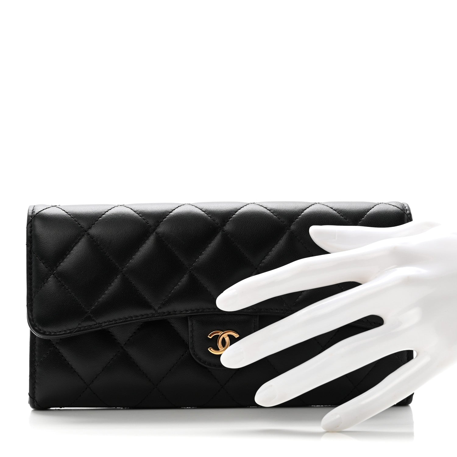Chanel Lambskin Quilted Large Gusset Flap Wallet Black 2 of 8
