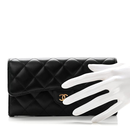 Chanel Lambskin Quilted Large Gusset Flap Wallet Black 2 of 8