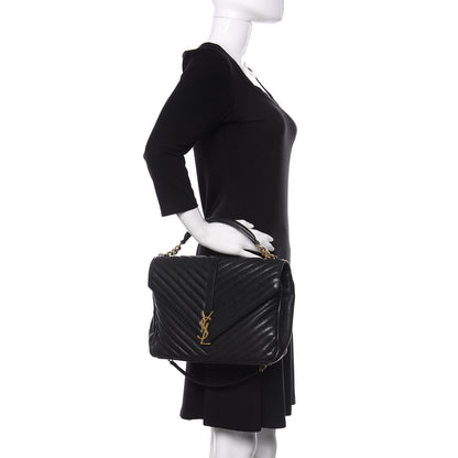 Saint Laurent Sheepskin Matelasse Chevron Monogram Large College Satchel Black 3 of 10