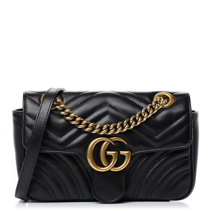 Gucci Calfskin Matelasse Mini GG Marmont Shoulder Bag Black 1 of 11