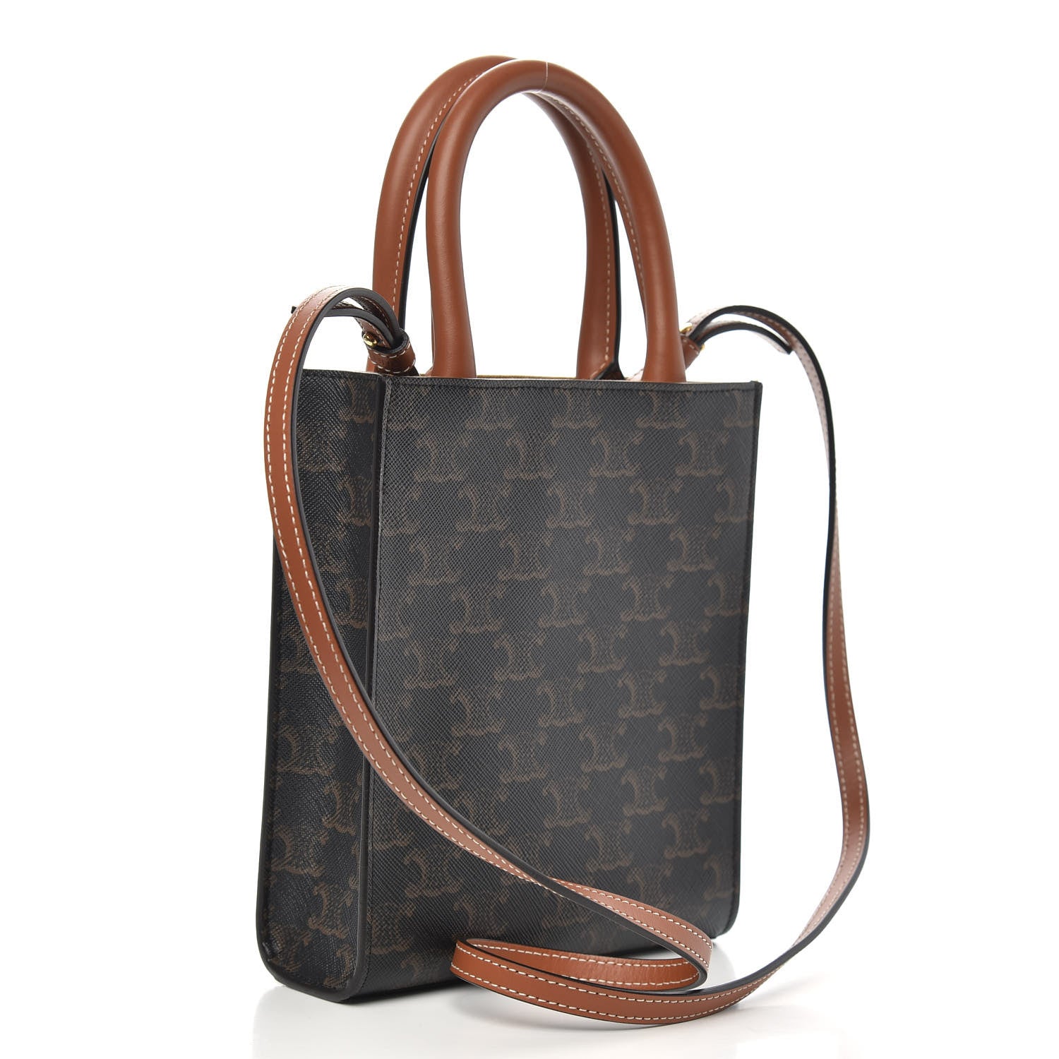 Celine Triomphe Canvas Calfskin Mini Vertical Cabas Tan 3 of 9