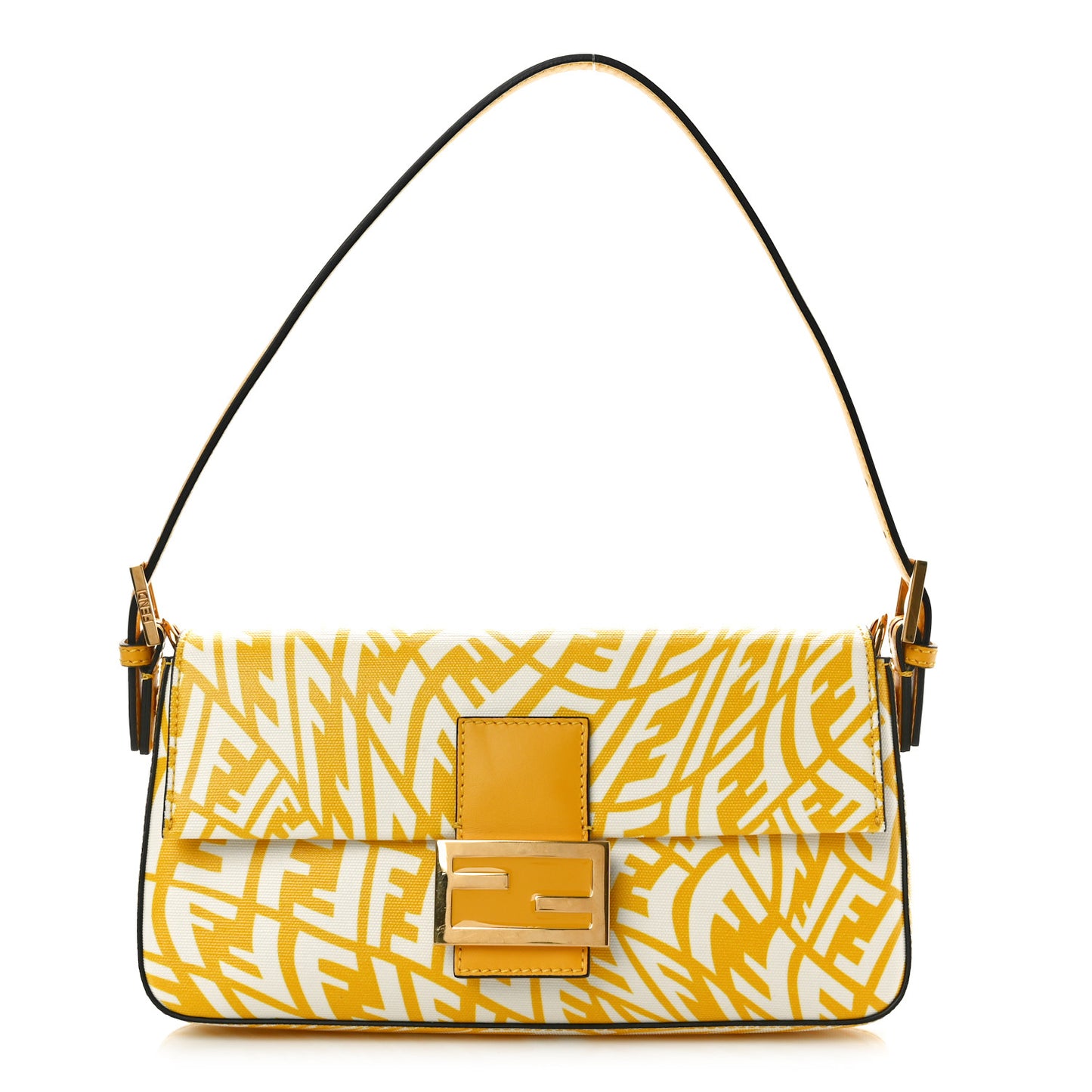 X SARAH COLEMAN Glazed Canvas Vitello King FF Vertigo Baguette 1997 Mimosa White
