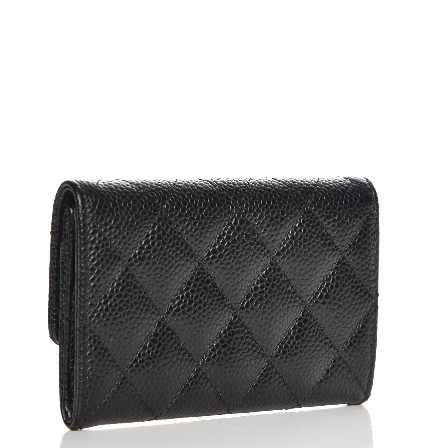 Caviar Quilted Flap Card Holder Black