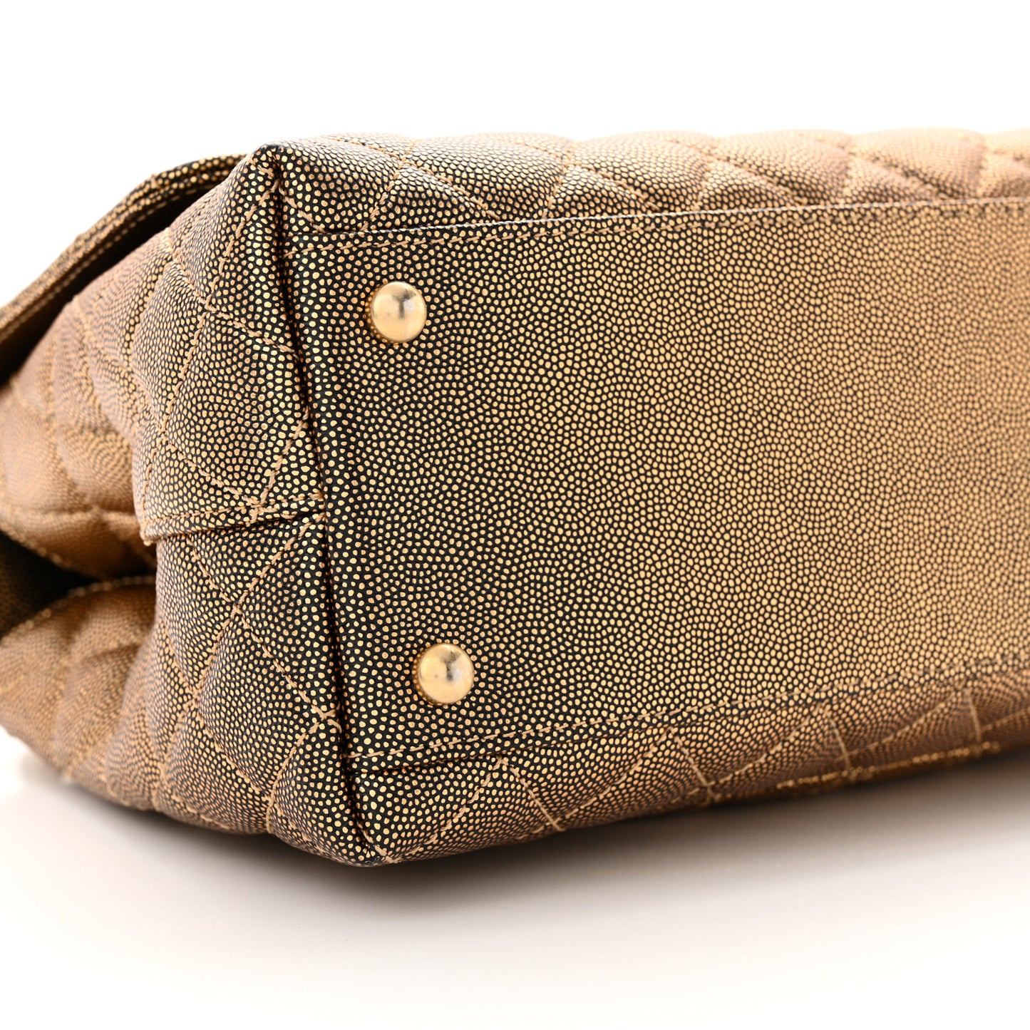 Metallic Caviar Quilted Small Coco Handle Flap Gold