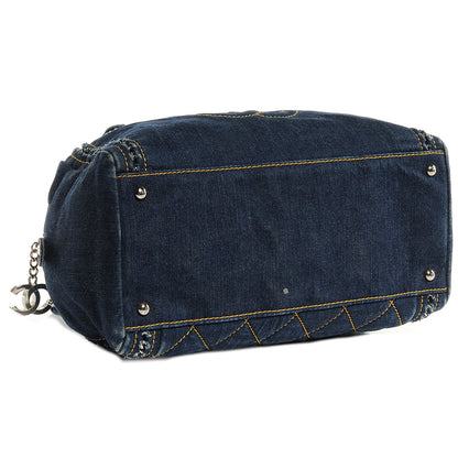 Chanel Denim Luxe Ligne Medium Bowler Blue 4 of 9