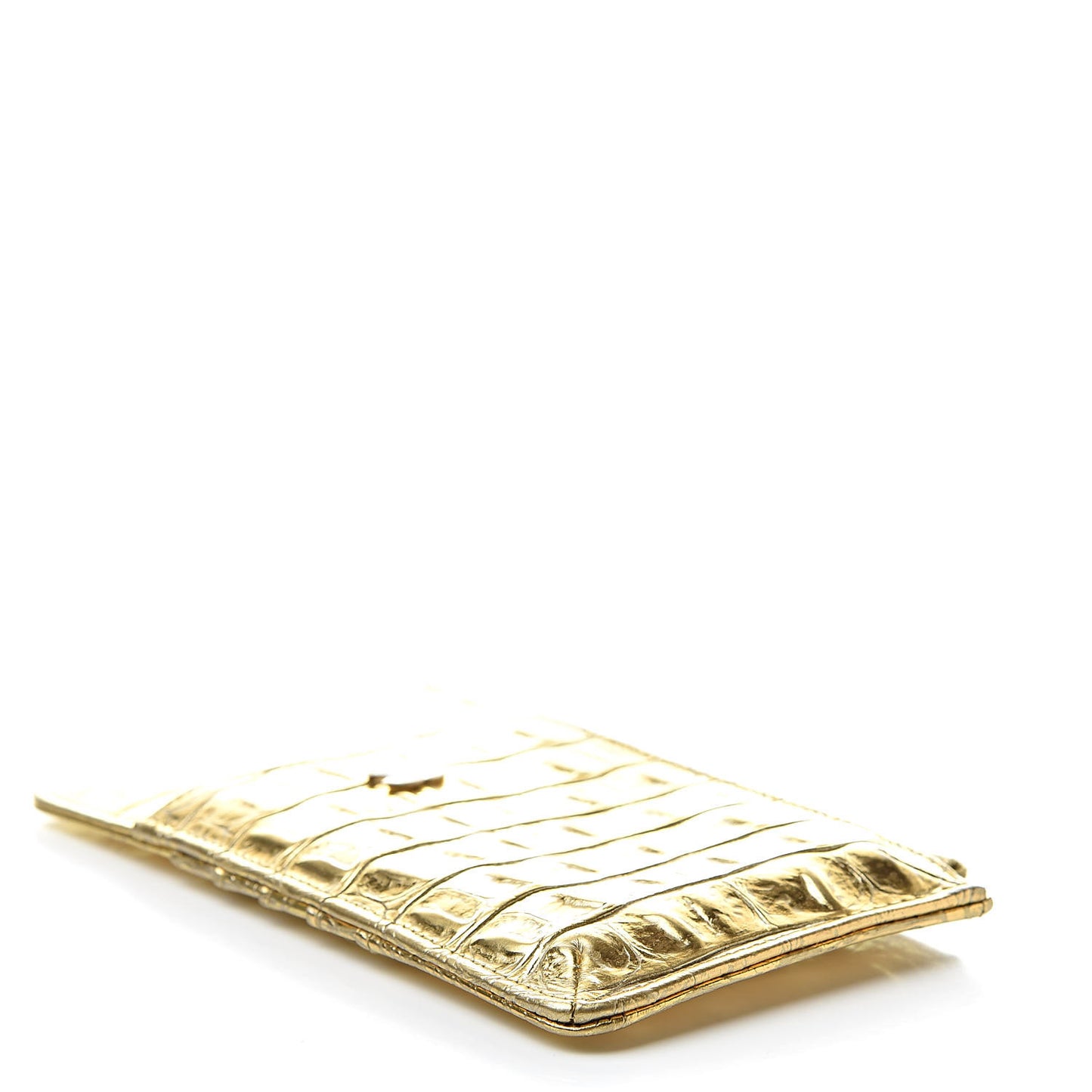 Calfskin Crocodile Embossed Cocodile Classic Flat Wallet Pouch Gold