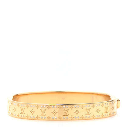 Louis Vuitton Brass Crystal Monogram Nanogram Strass Cuff M Gold 3 of 6
