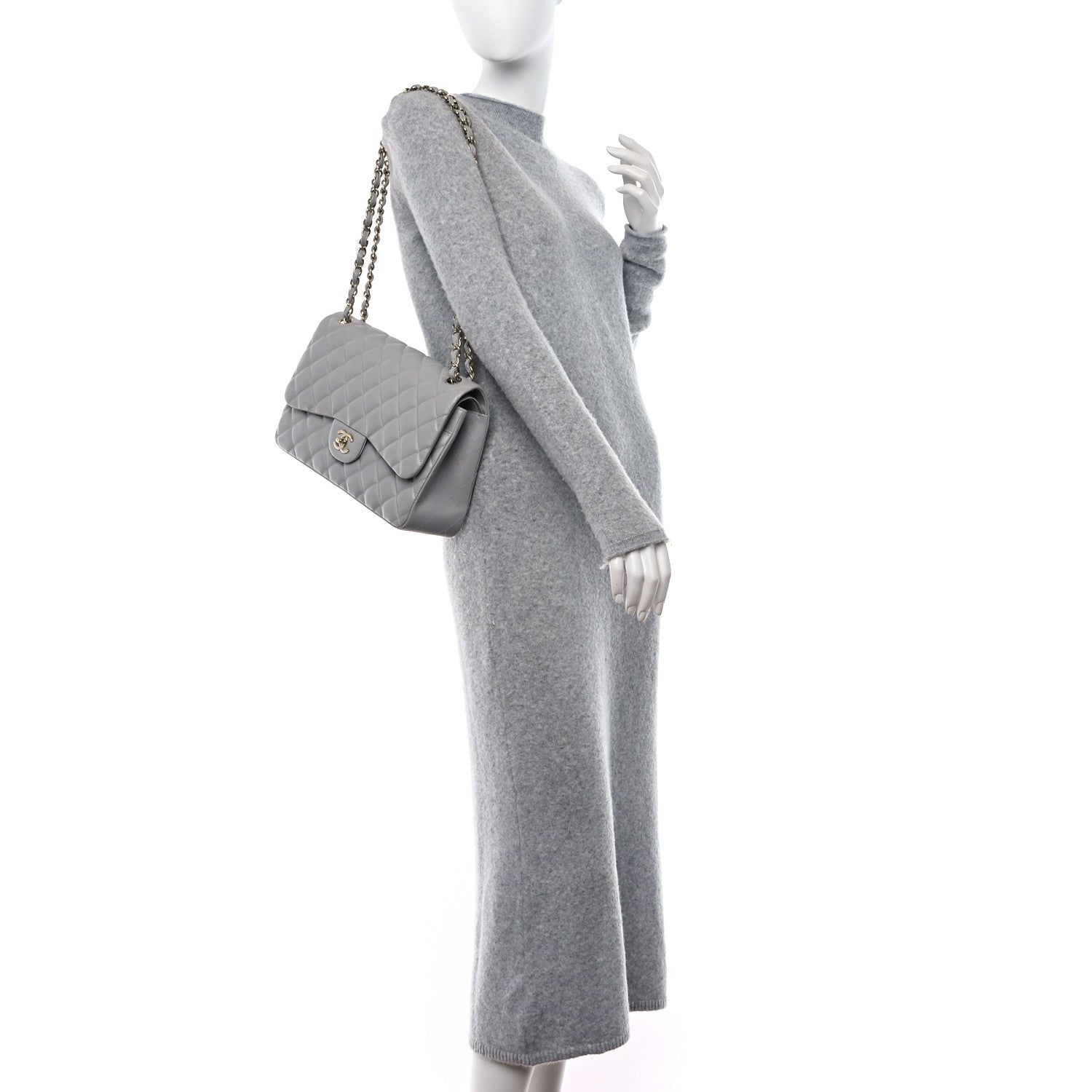 Chanel Caviar Quilted Jumbo Double Flap Grey 2 of 11