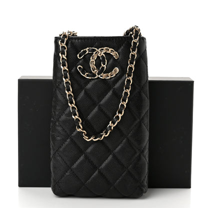 Chanel Caviar Quilted French New Wave Phone Holder With Chain Black 12 of 12