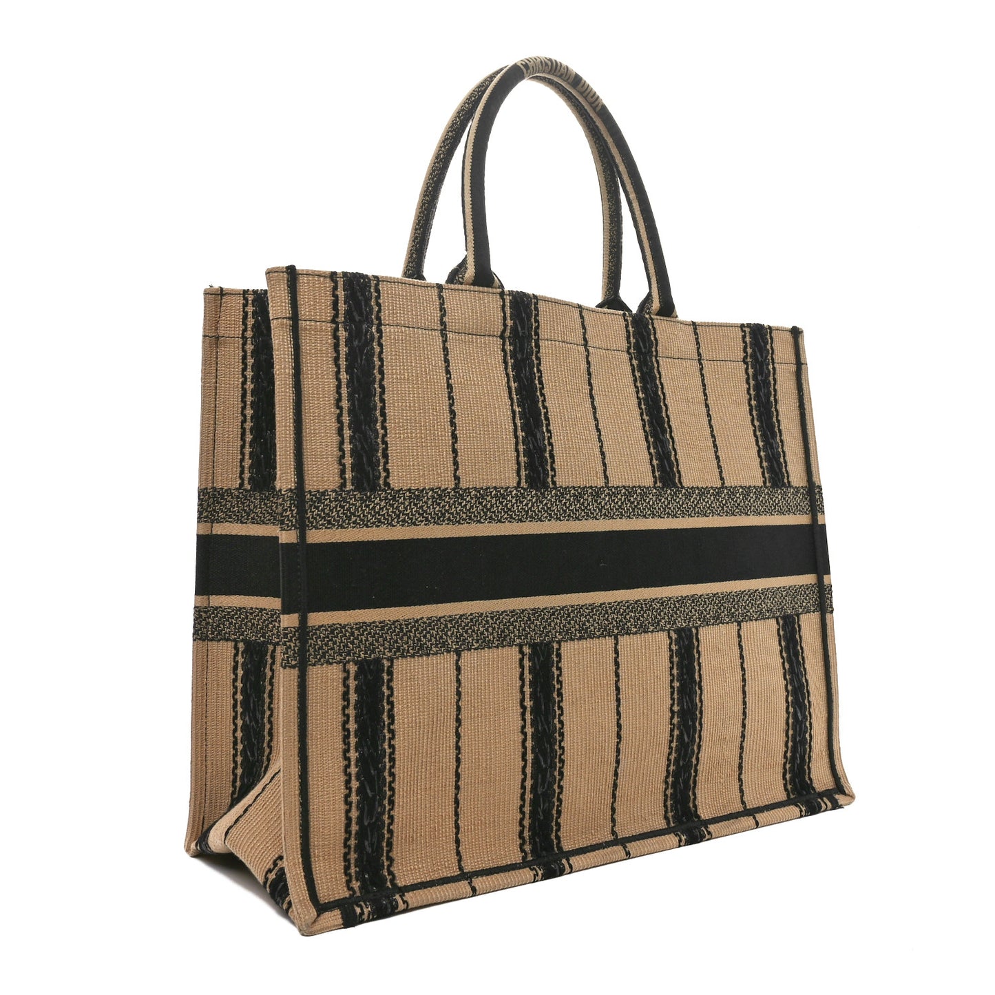 Canvas Embroidered Large Bayadere Book Tote Black Beige