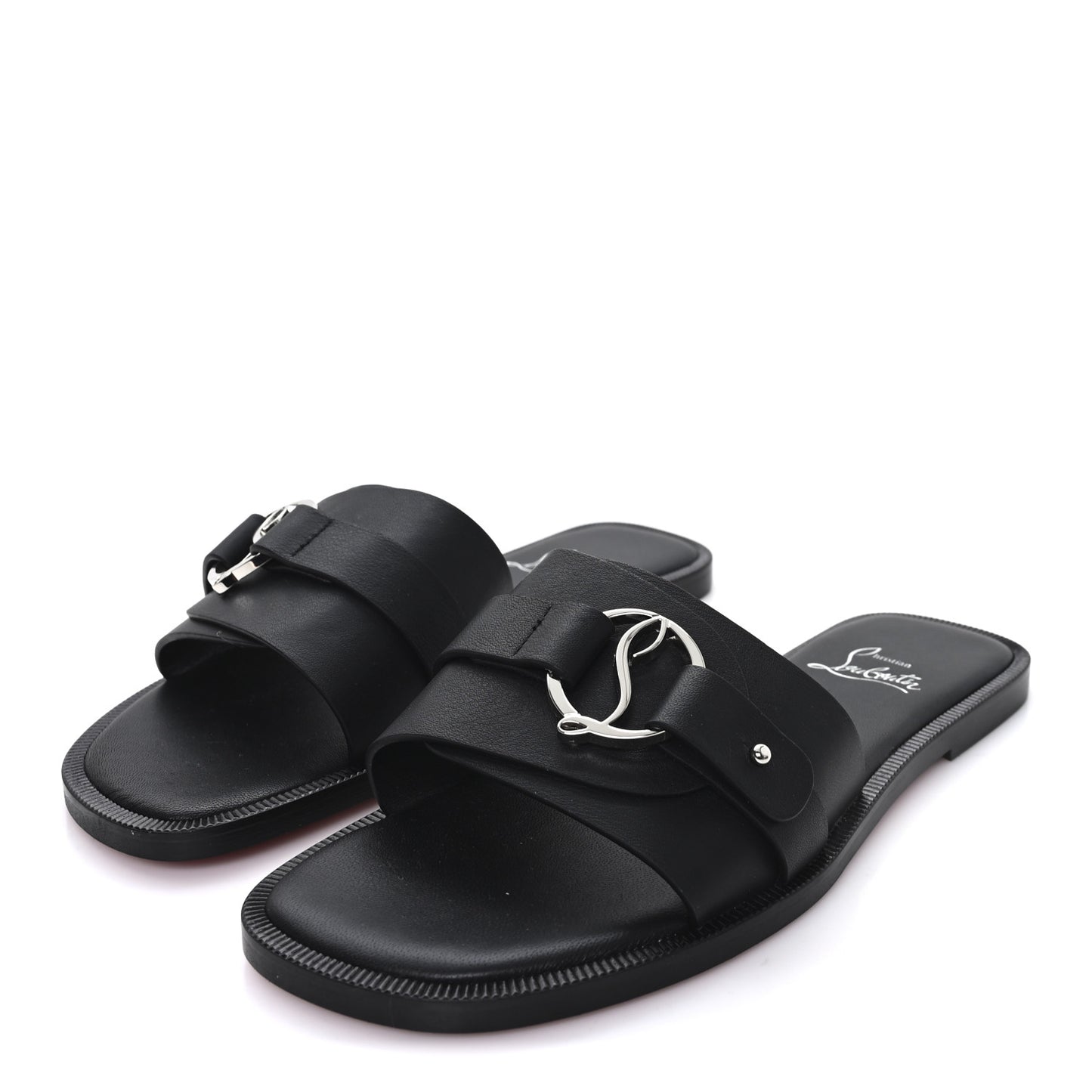 Calfskin Her In Roma Flat Slides 37.5 Black