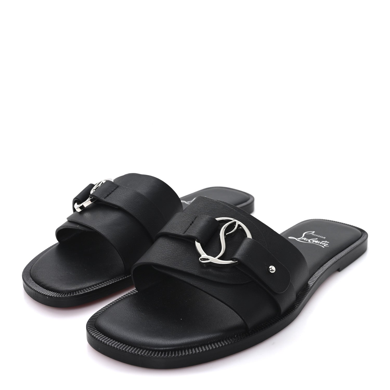 Christian Louboutin Calfskin Her In Roma Flat Slides 37.5 Black 4 of 8