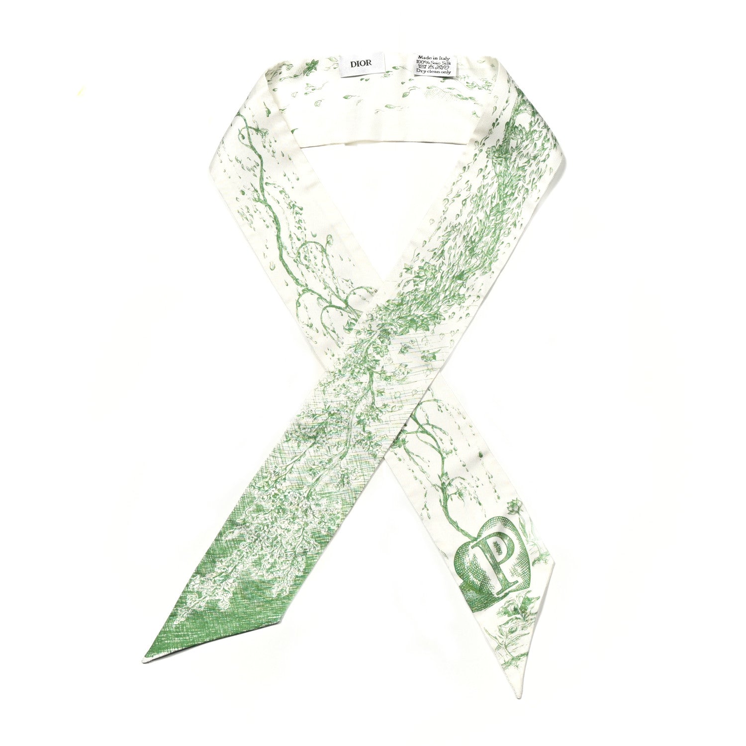 Christian Dior Silk ABCDior "P" Mitzah Scarf Vert 1 of 4