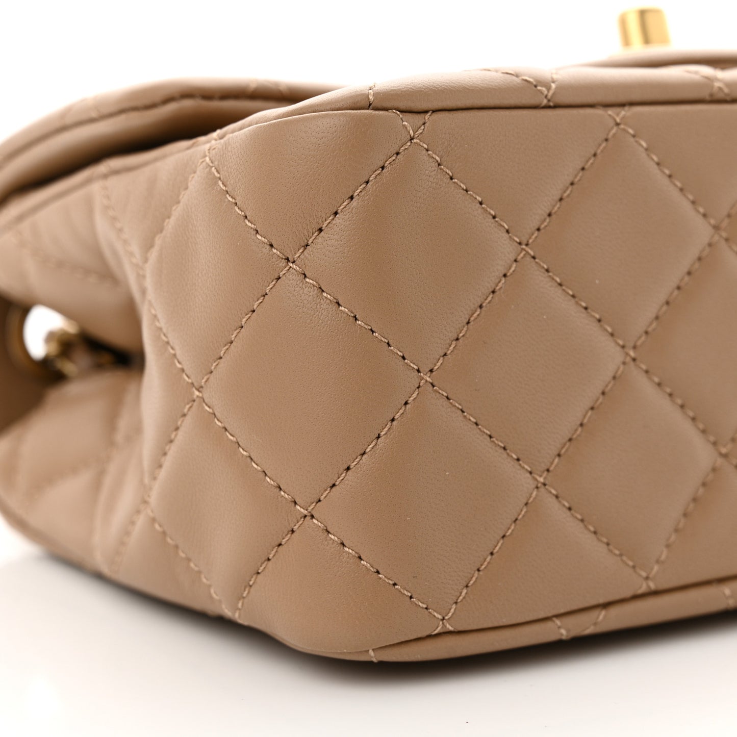 Lambskin Quilted Mini Pearl Crush Flap Dark Beige