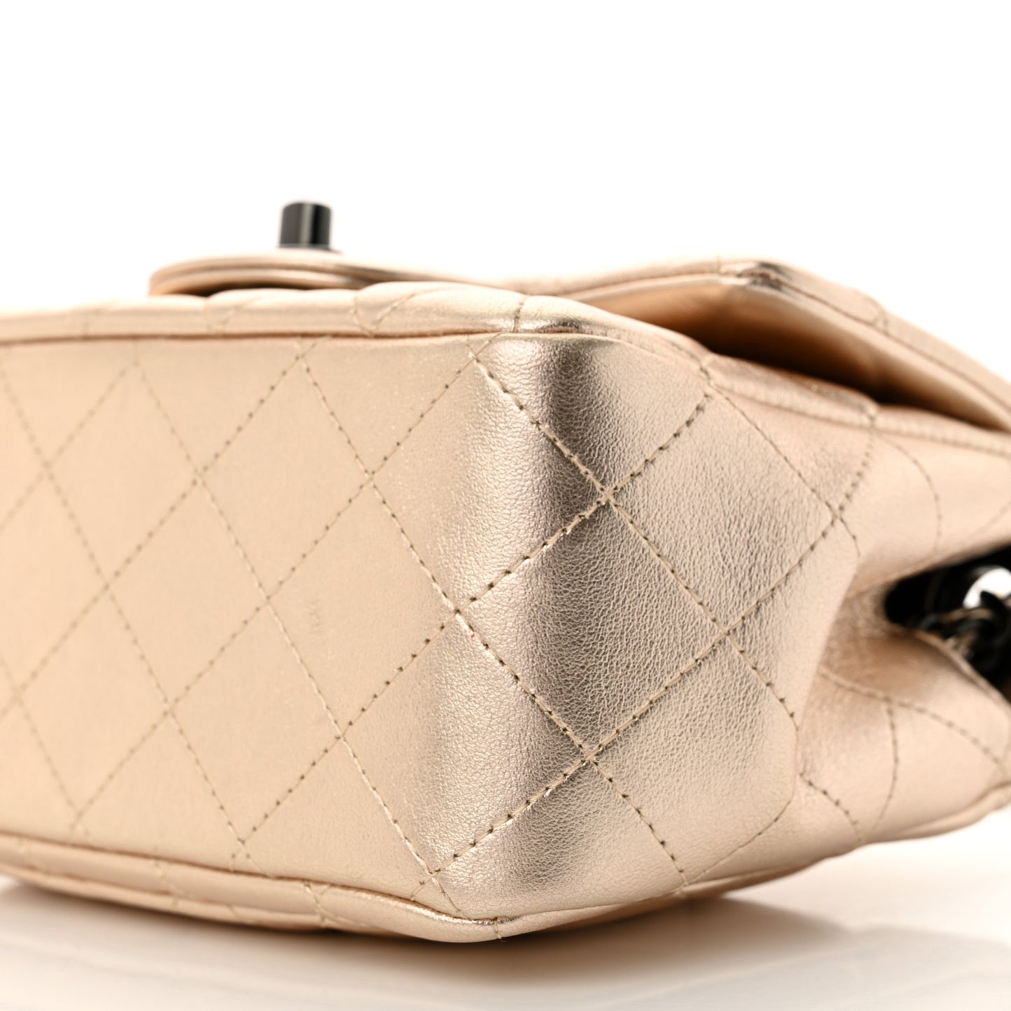 Metallic Lambskin Quilted Mini Square Flap Gold Black