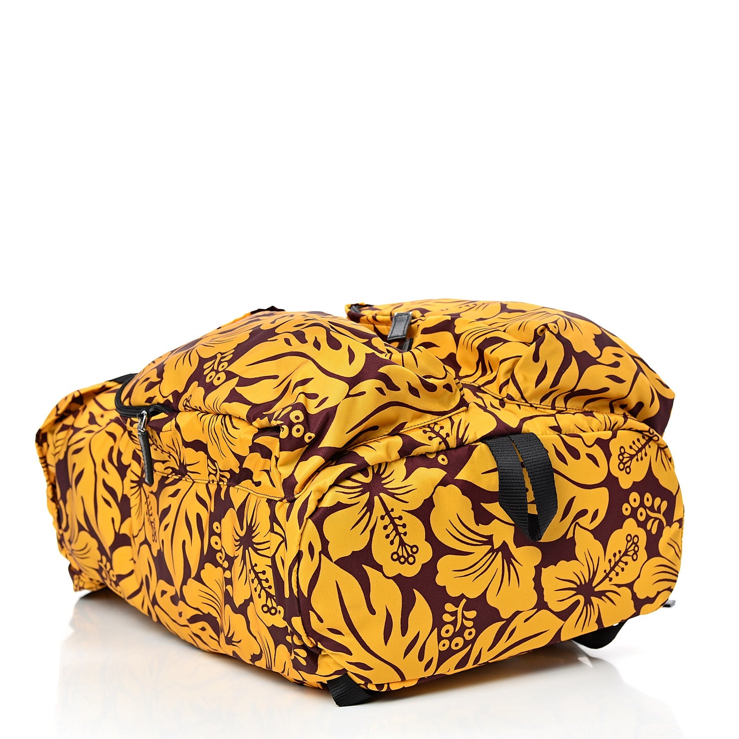 Nylon Hibiscus Print Double Buckle Backpack Zafferano