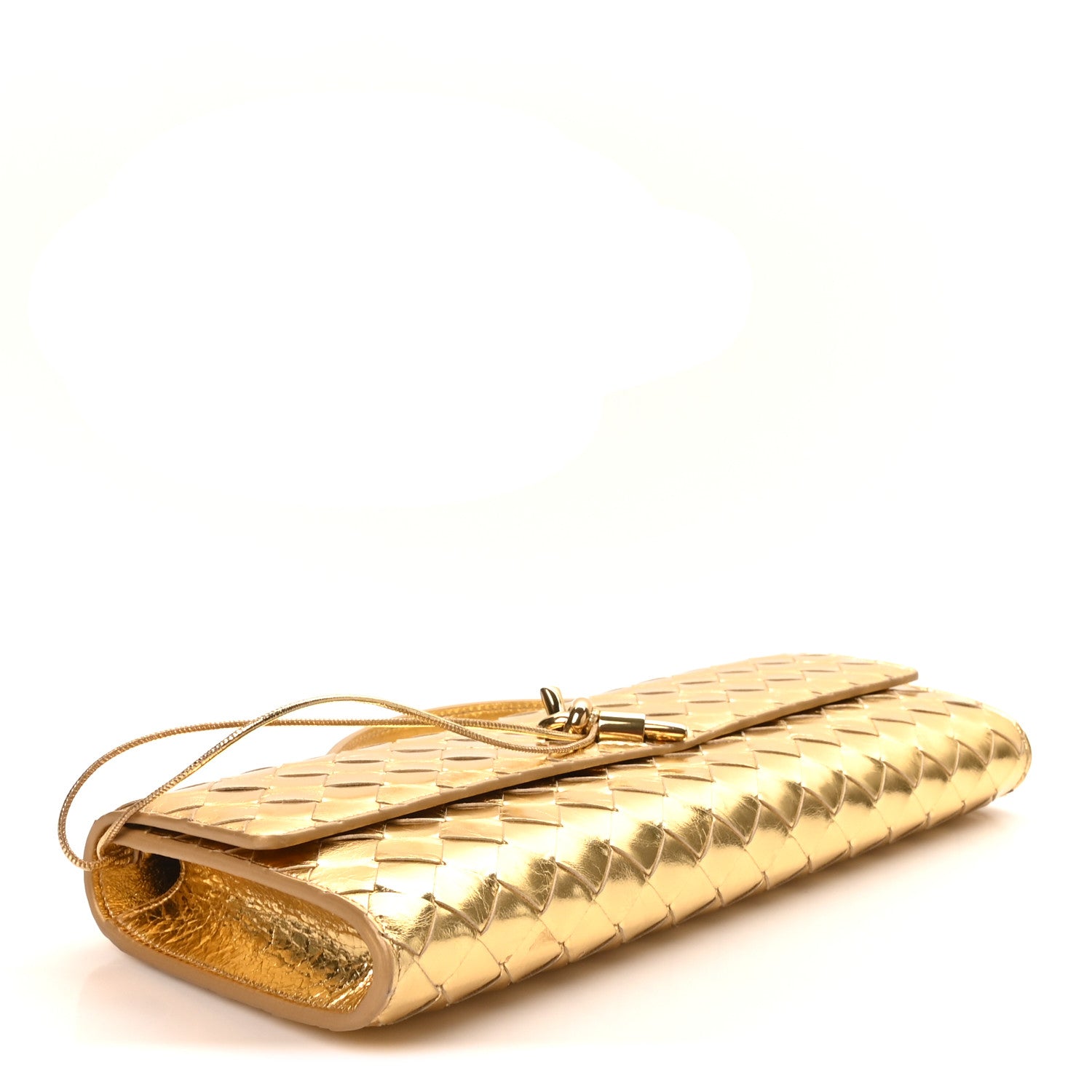 Bottega Veneta Metallic Lambskin Intrecciato Long Andiamo Top Handle Clutch Gold 4 of 7